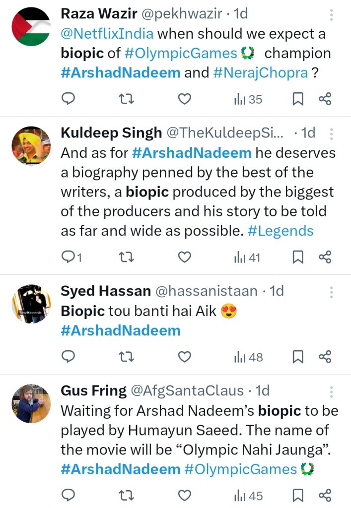 Pakistani Public & Celebrities Demand A Biopic On Arshad Nadeem