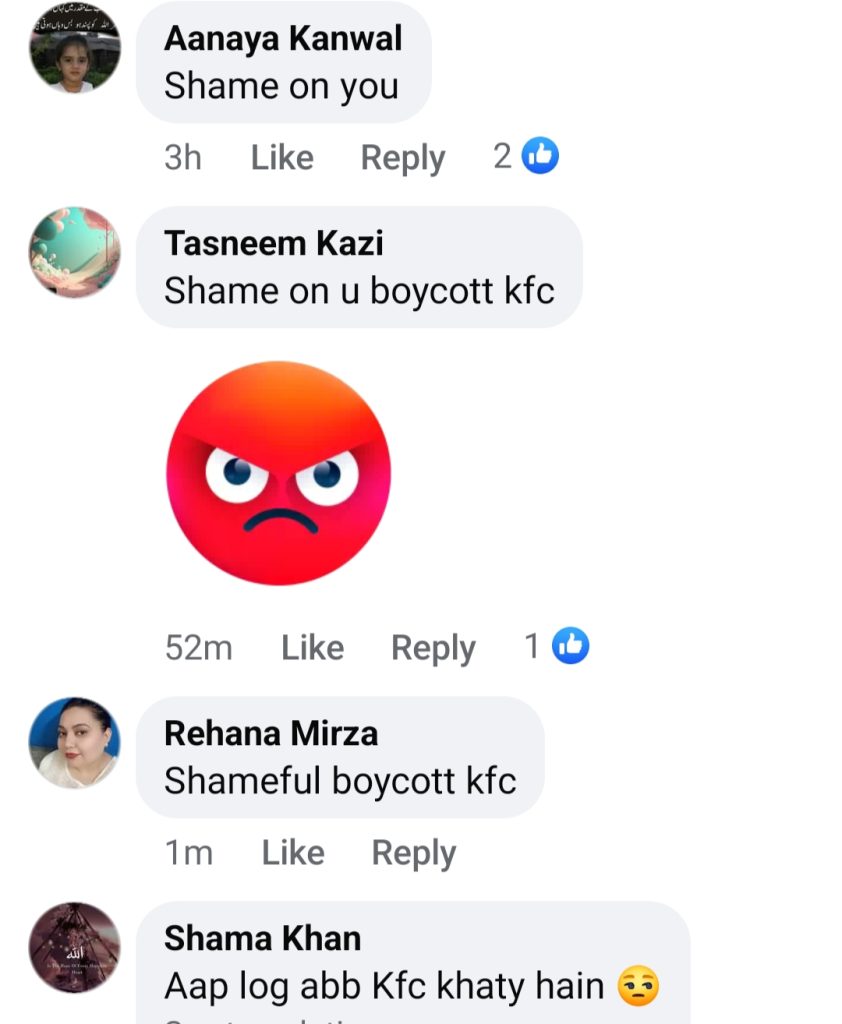 Saba Faisal Under Criticism For Defying KFC Boycott