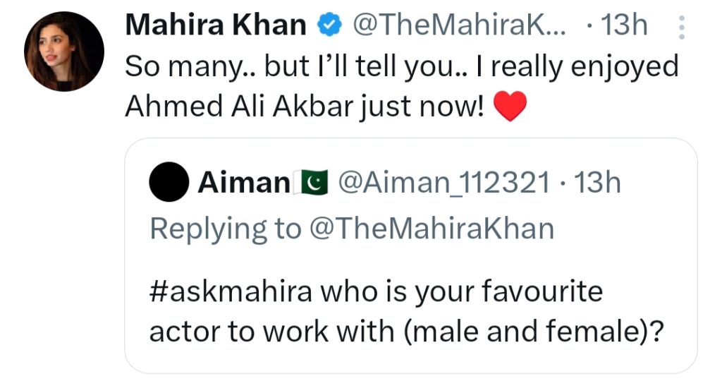 Mahira Khan Reveals Current Favourite Actors & Personal Updates