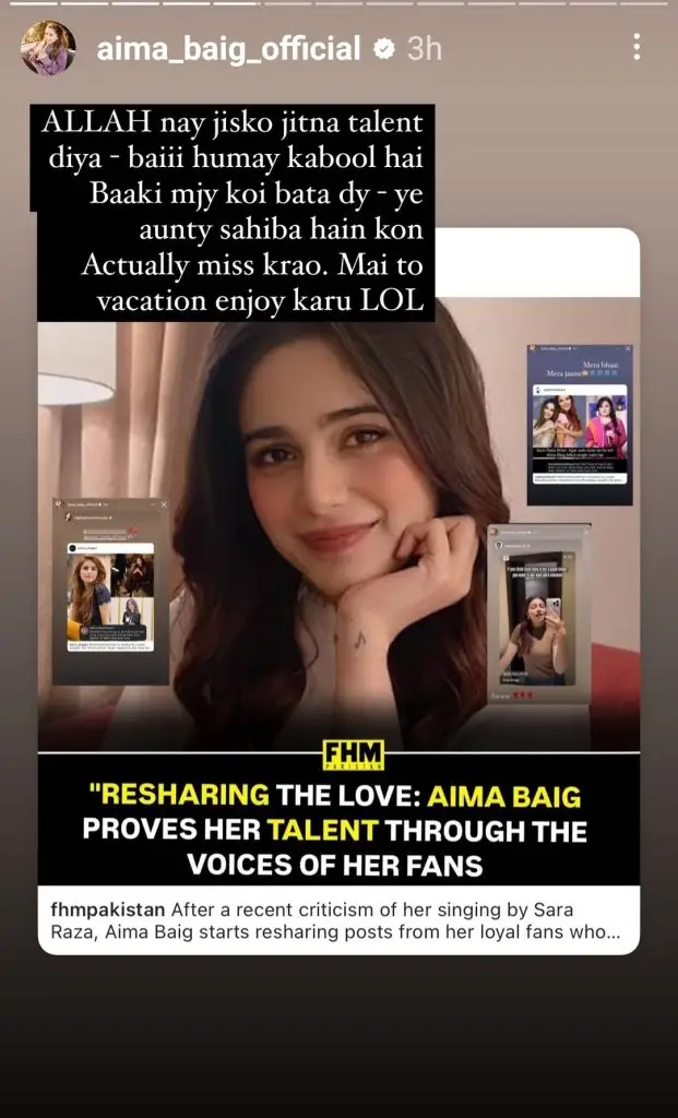 Aima Baig’s Response to Sara Raza Gets Trolled