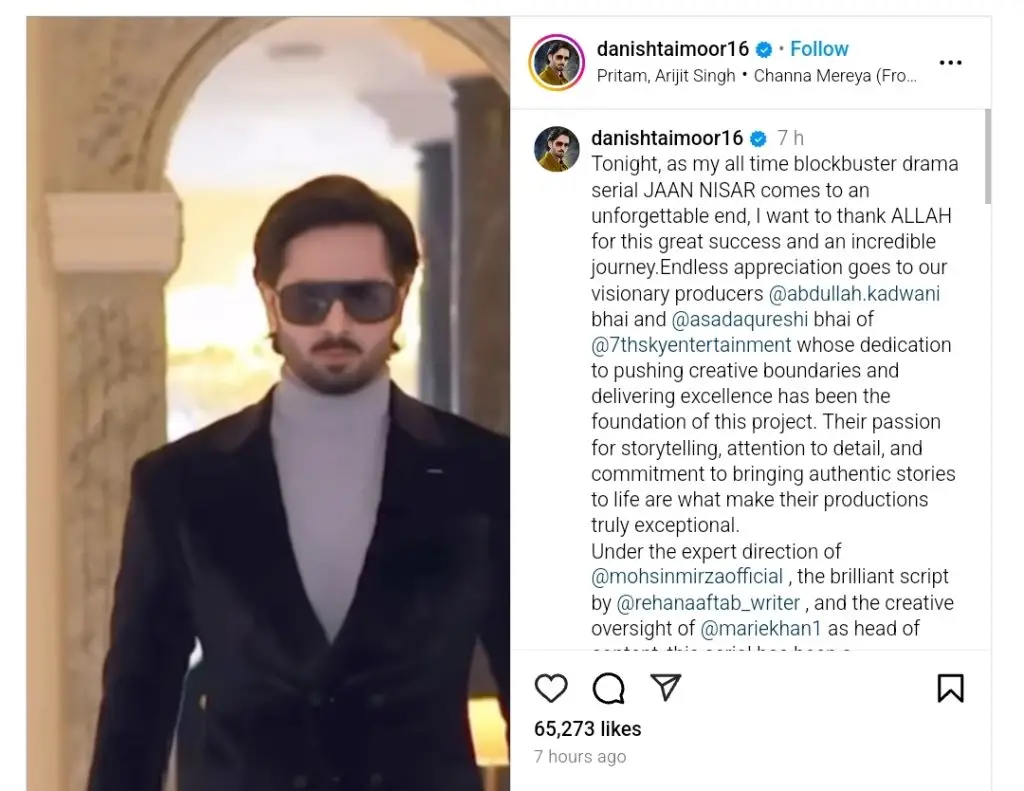 Danish Taimoor's Gratitude Post After Jaan Nisar Success