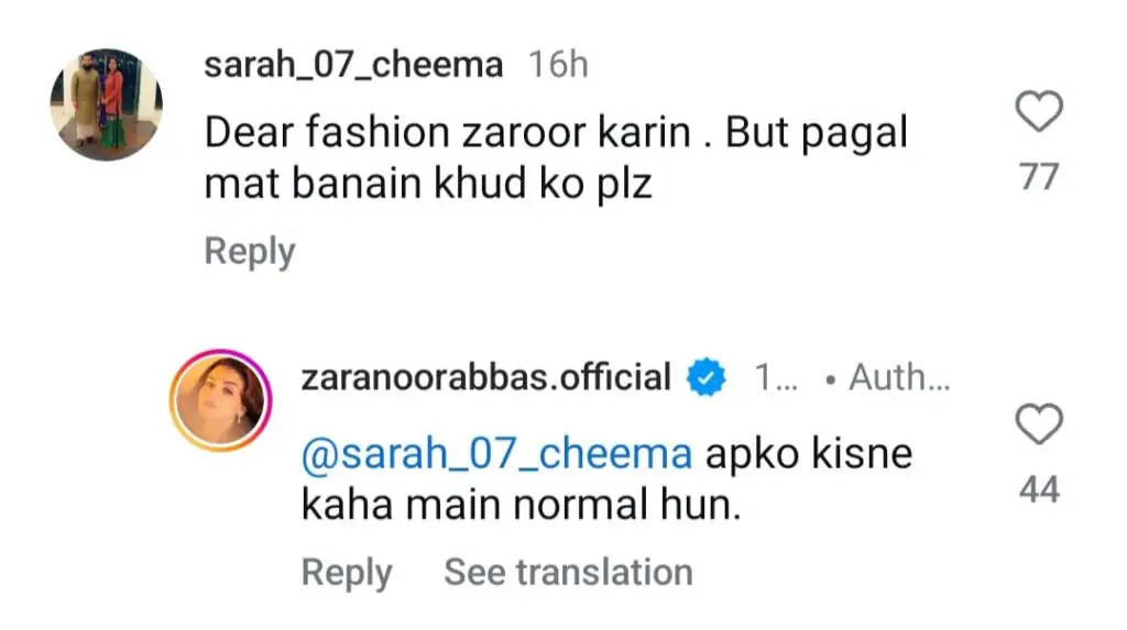 Zara Noor Abbas Hits Back At Trolls