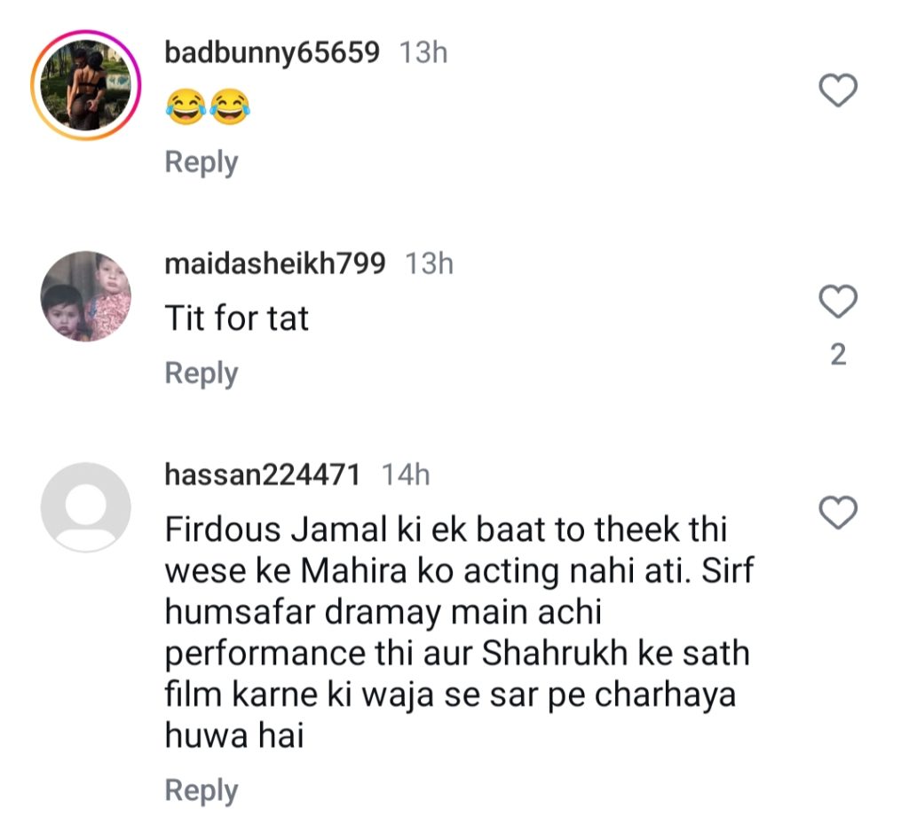 Mahira Khan's latest statement about Firdous Jamal