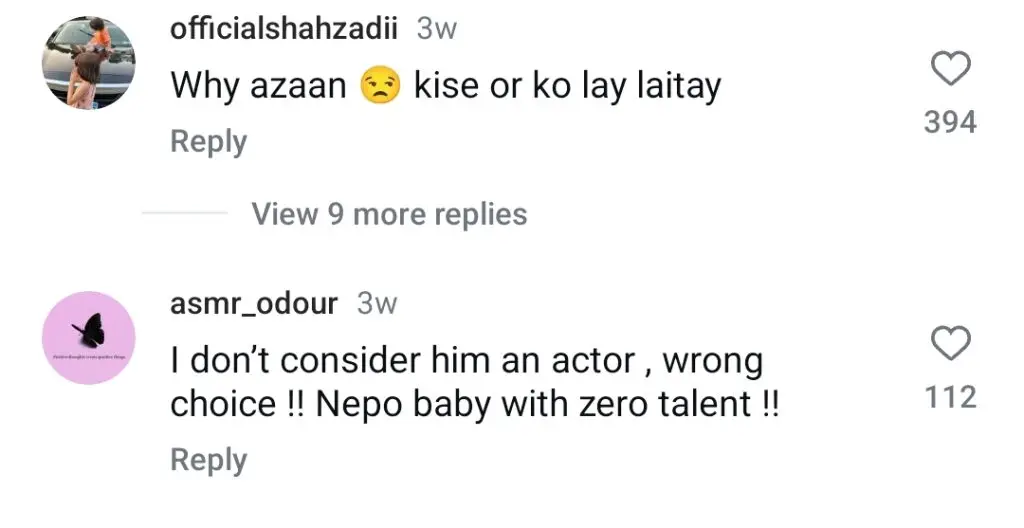 Criticism of Azaan Sami Khan's casting in Meri Tanai