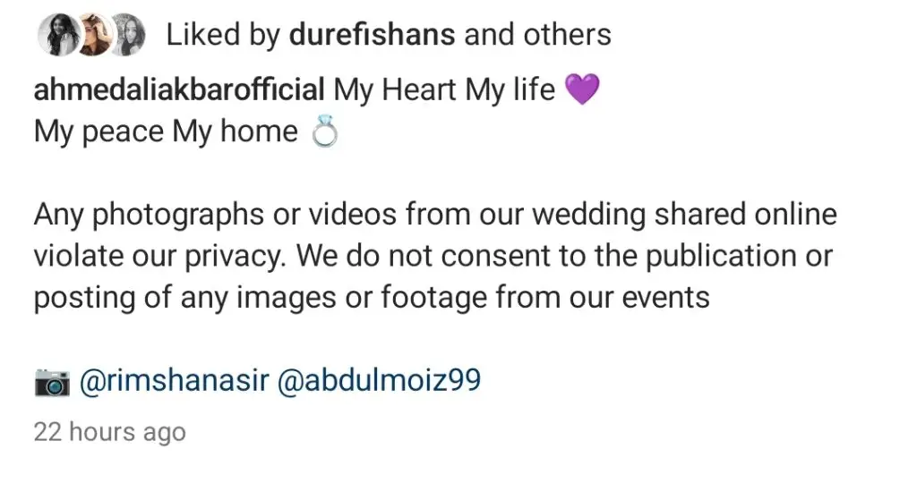 Ahmed Ali Akbar Criticised for Privacy Request on Wedding Pictures