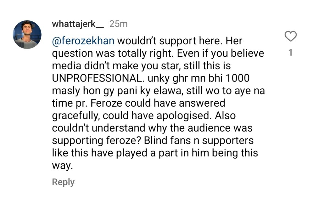 Journalist Ambreen Fatima Calls Out Feroze Khan for Unprofessionalism