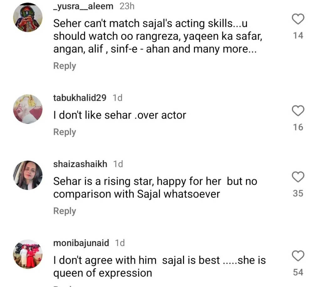 Saife Hasan's Comparison of Sehar Khan with Sajal Aly Questioned