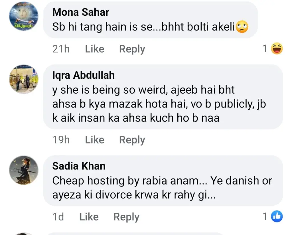 Rabia Anam Faces Backlash for Her Immature Jokes with Danish Taimoor