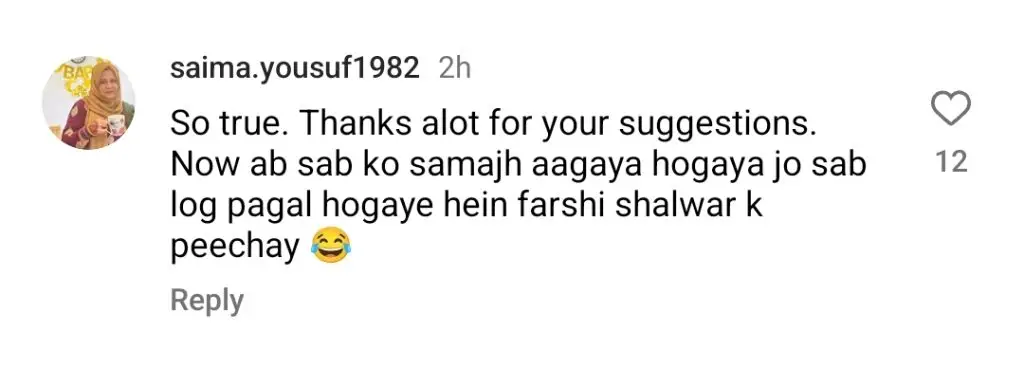 Maria Butt described the Farsi Shalwar fashion