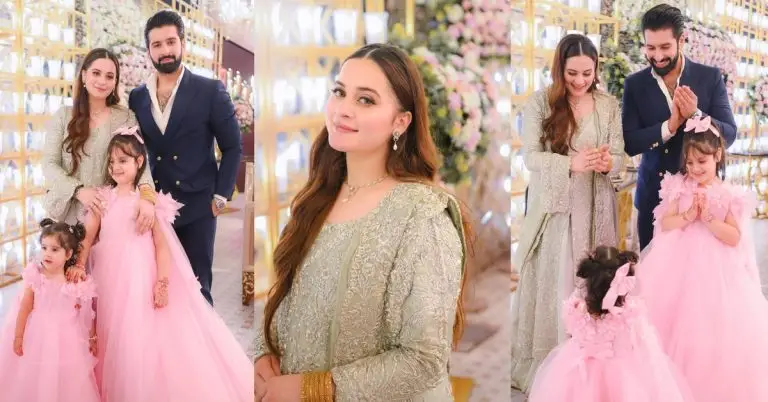 Aiman Khan & Muneeb Butt Clicks with Daughters from Maaz’ Walima