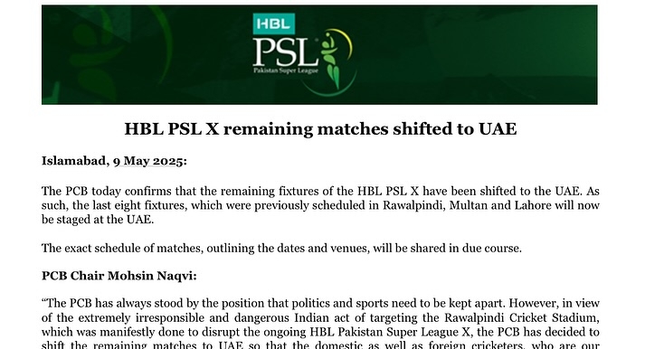 Pakistanis Want Remaining PSL Matches To Be Cancelled