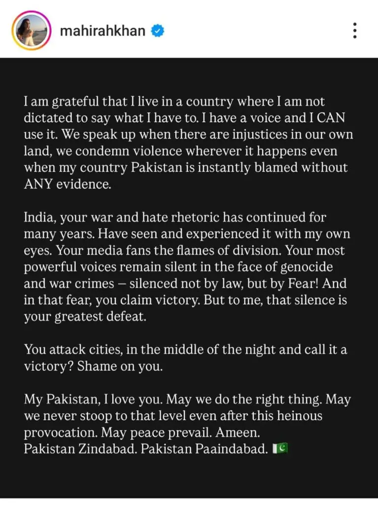 Pakistani Stars Take A Firm Stand Against India