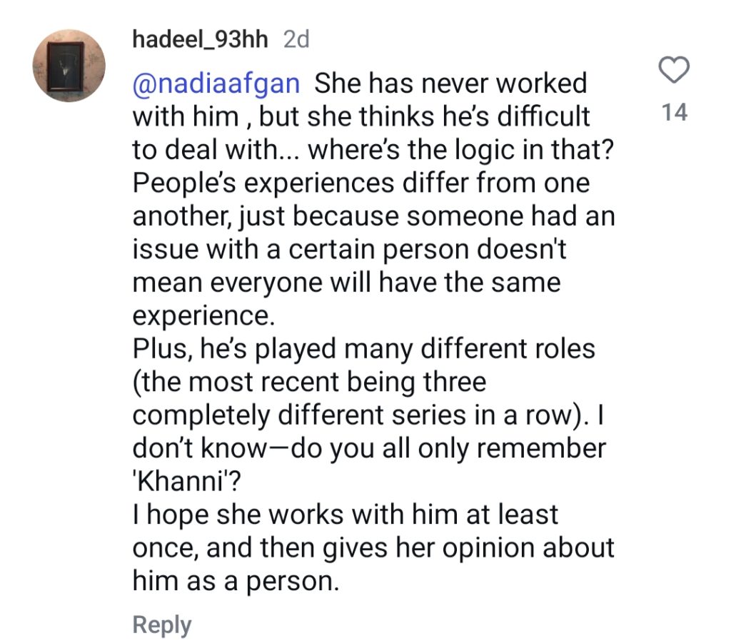 Nadia Afgan Unimpressed By Feroze Khan’s Acting & Attitude