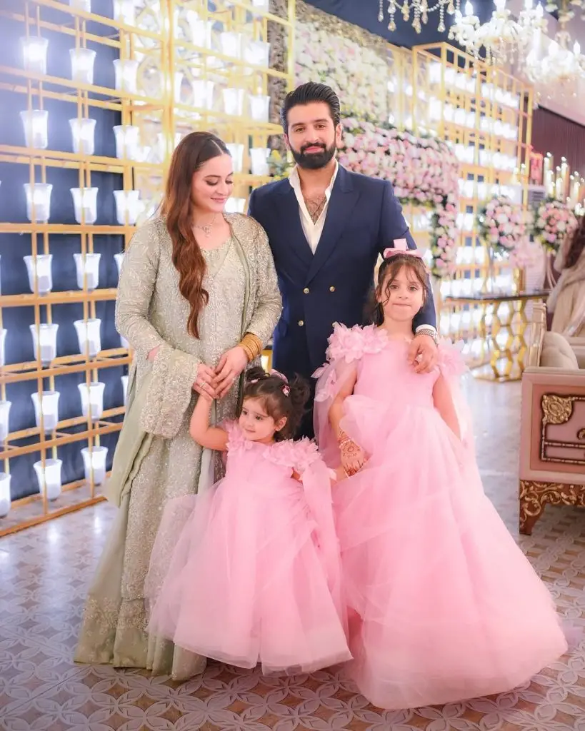 Aiman Khan & Muneeb Butt Clicks with Daughters from Maaz’ Walima
