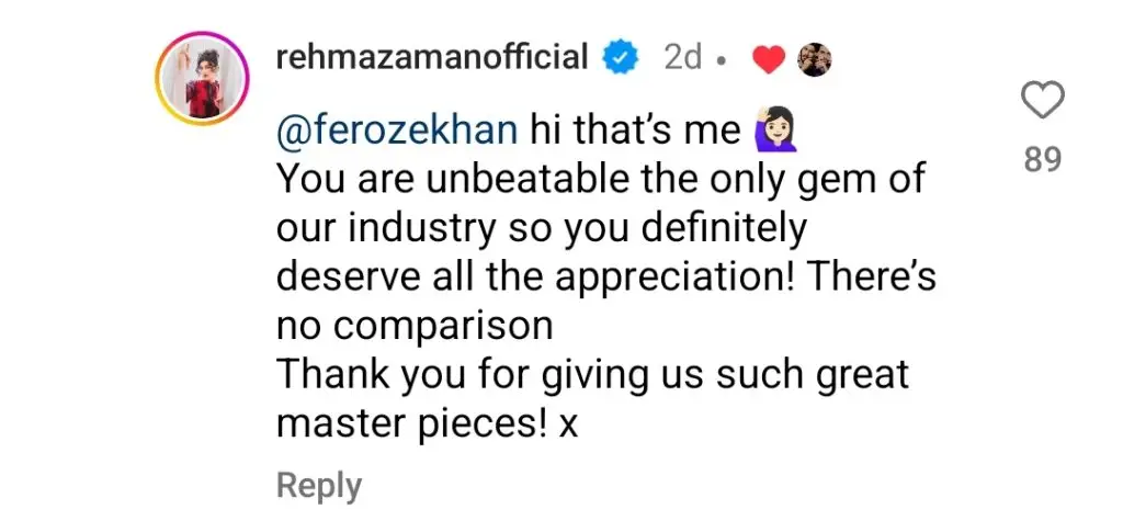 Feroze Khan’s Surprising Reaction to Rehma Zaman’s Praise