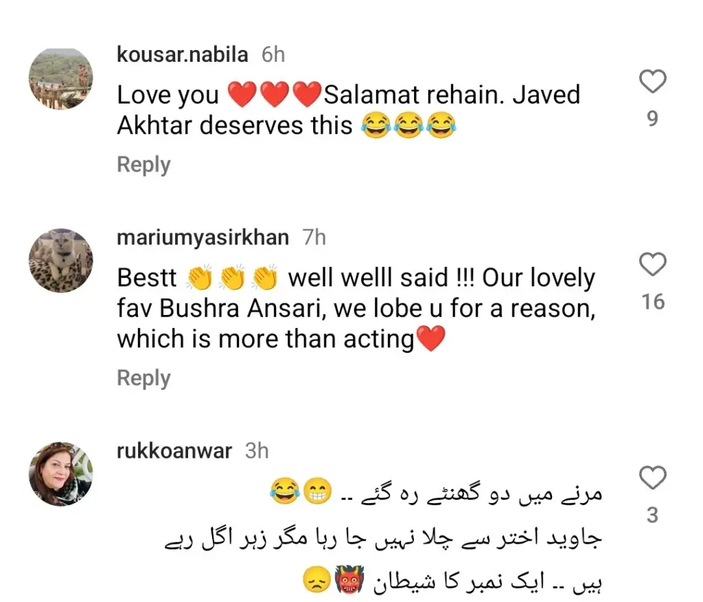 Bushra Ansari Gives a Befitting Reply to Javed Akhtar