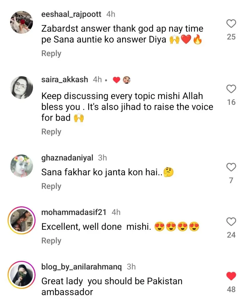 Mishi Khan Calls Out Sana Nawaz for Recent Statement