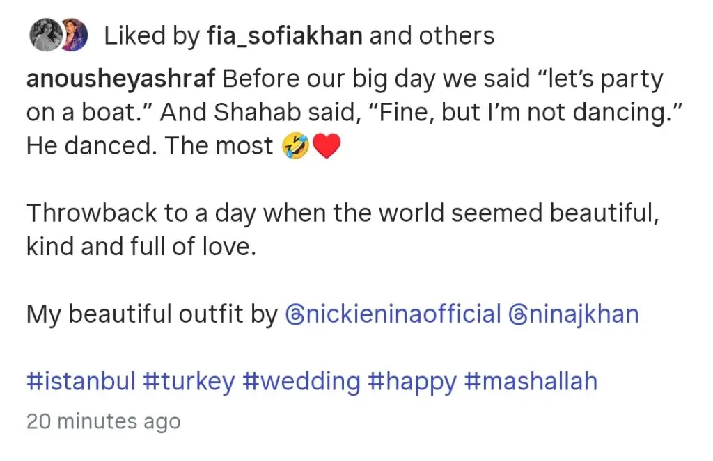 Anoushey Ashraf Shares HD Pictures from Her Wedding Boat Party
