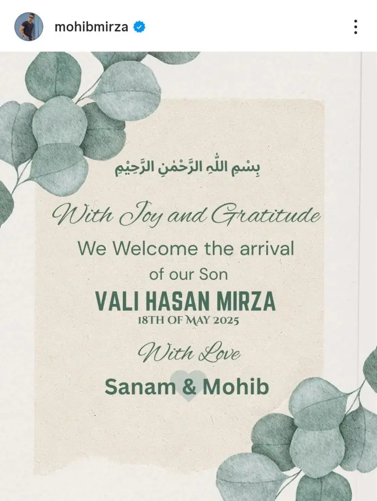 Sanam Saeed And Mohib Mirza Welcome Their Baby