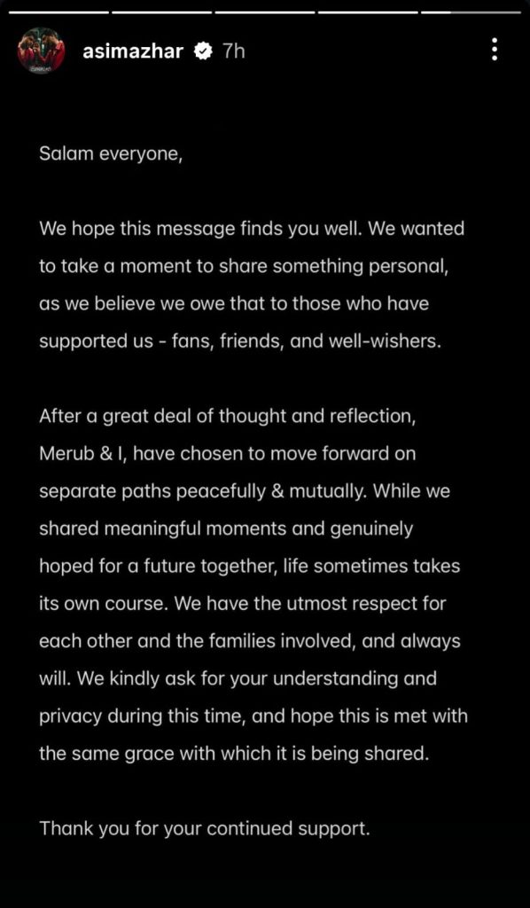 Asim Azhar & Merub Ali Announce Breakup