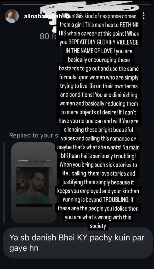 Alina Abbas Shah Calls Out Danish Taimoor