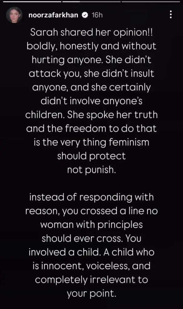 Noor Zafar Khan Replies To Reham Khan For Attacking Sarah Khan