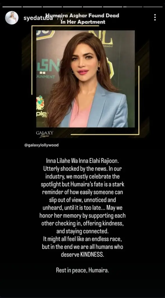Pakistani Stars Express Grief On Humaira Asghar’s Death
