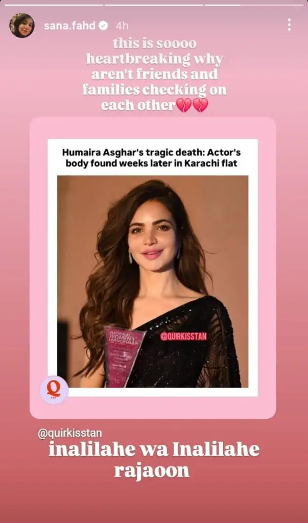 Pakistani Stars Express Grief On Humaira Asghar’s Death