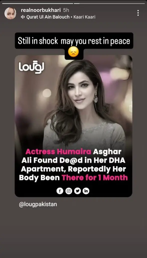 Pakistani Stars Express Grief On Humaira Asghar’s Death