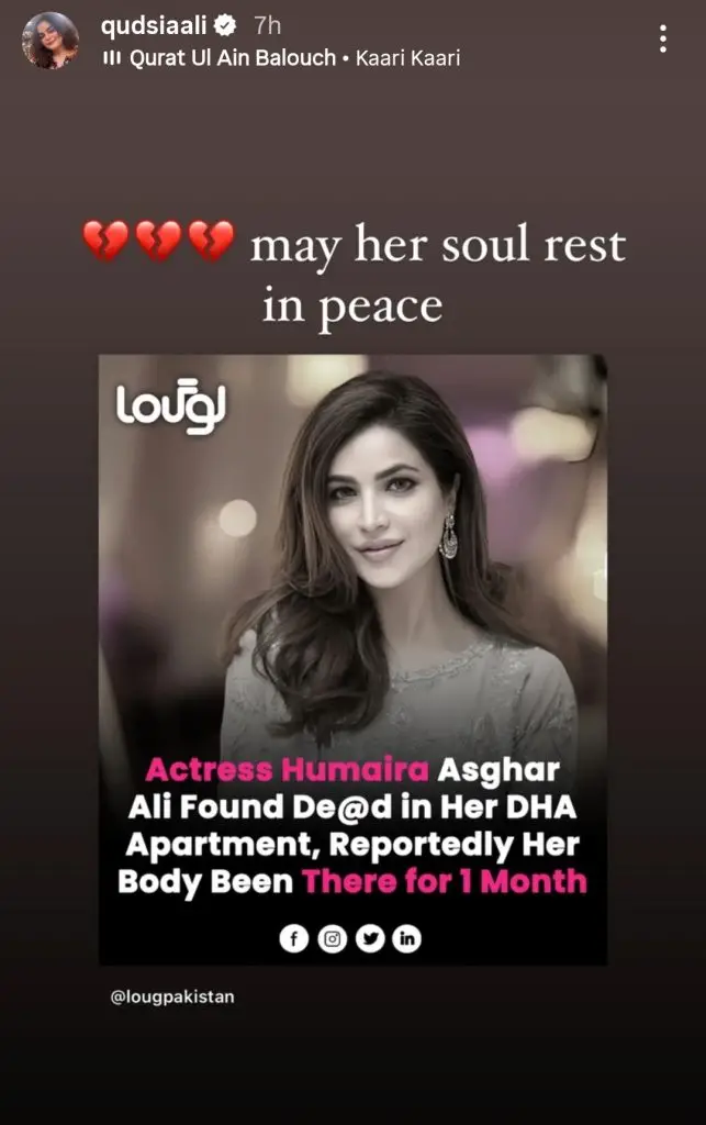 Pakistani Stars Express Grief On Humaira Asghar’s Death