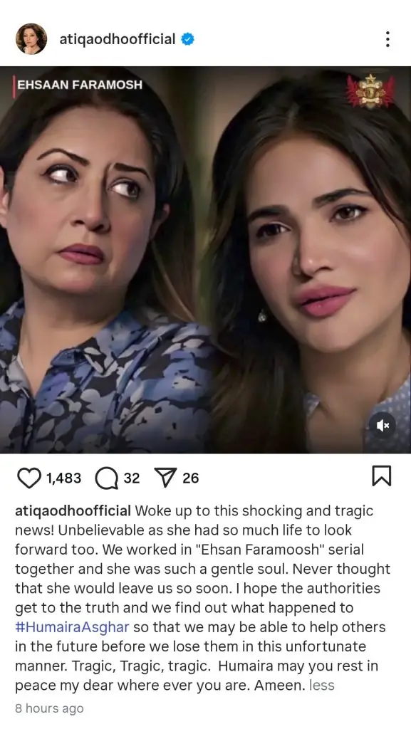 Pakistani Stars Express Grief On Humaira Asghar’s Death