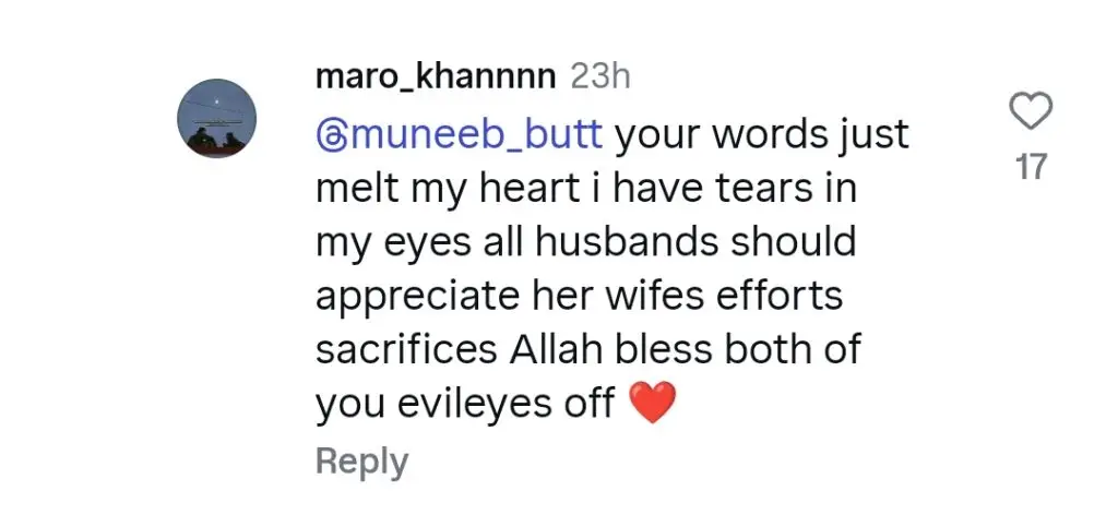 Muneeb Butt’s Praise for Wife Gets Fans’ Appreciation