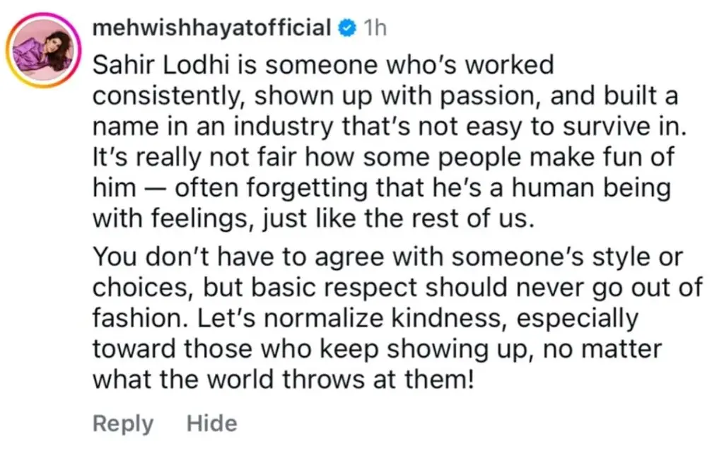 Mehwish Hayat Defends Sahir Lodhi