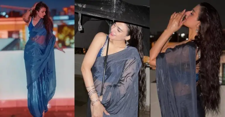 Hira Mani Criticized for Bold Saree & Caption Enjoying Rain