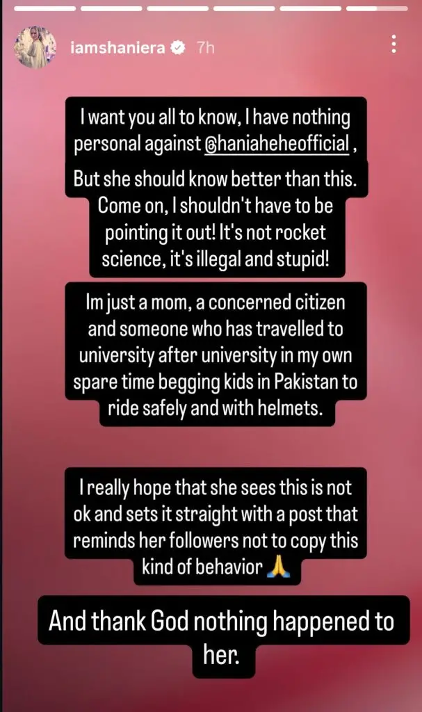 Shaniera Akram Calls Out Hania Aamir For Irresponsible Behaviour
