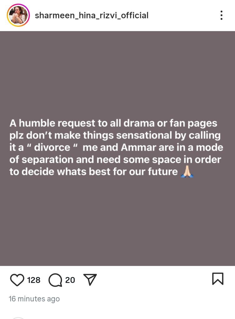 Hina Rizvi Announces Her Divorce