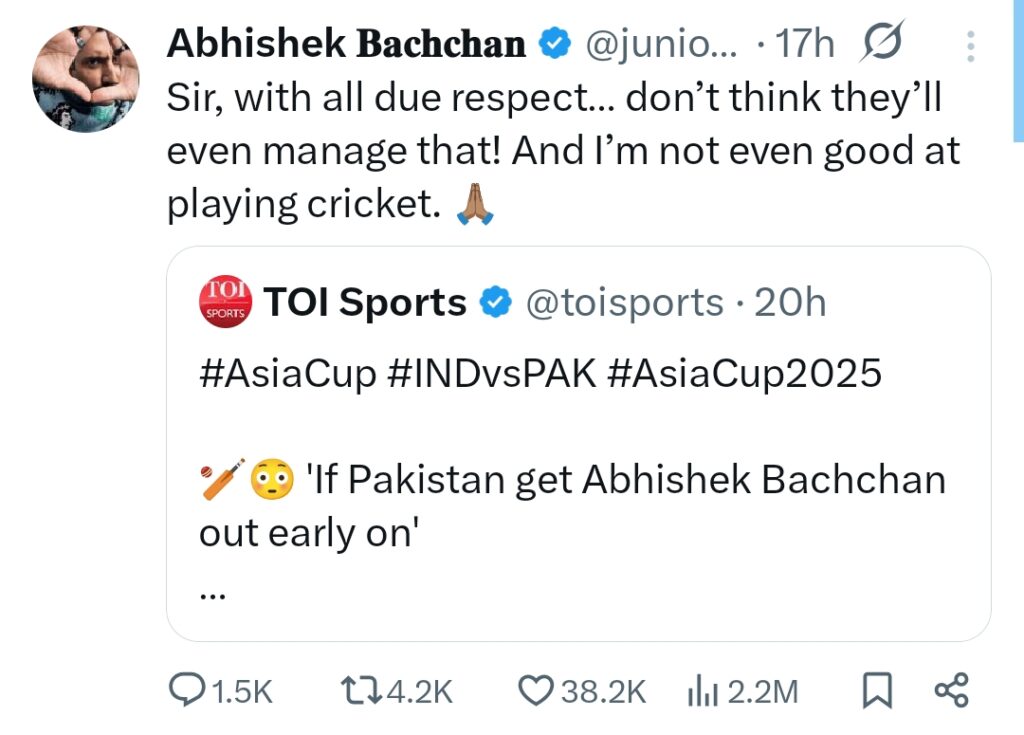 Abhishek Bachan’s Reply to Shoaib Akhtar Trolled