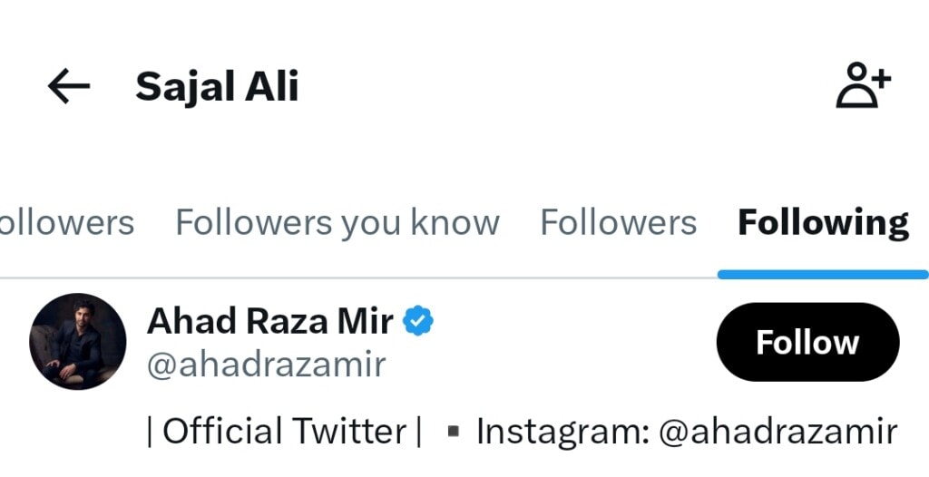 Sajal Aly Following Ahad Raza Mir on X Sparks Debate