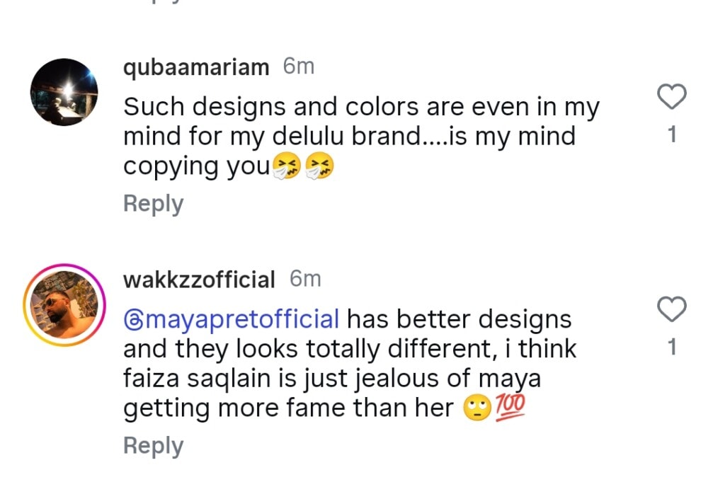 Faiza Saqlain Accuses Maya Ali for Copying Her Designs