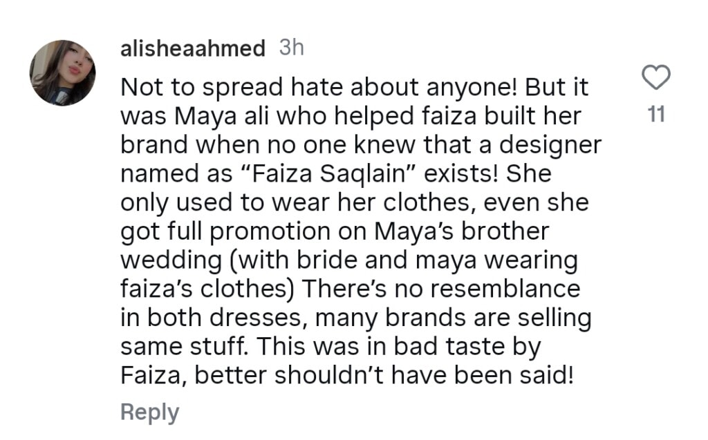 Faiza Saqlain Accuses Maya Ali for Copying Her Designs