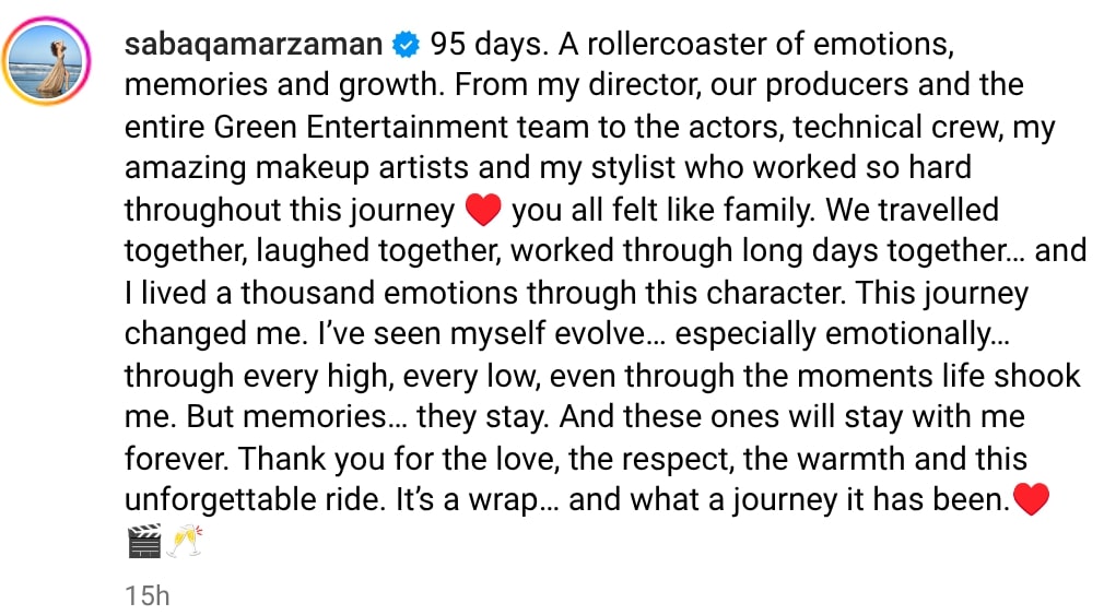 Saba Qamar Bids Emotional Farewell To Pamaal With BTS