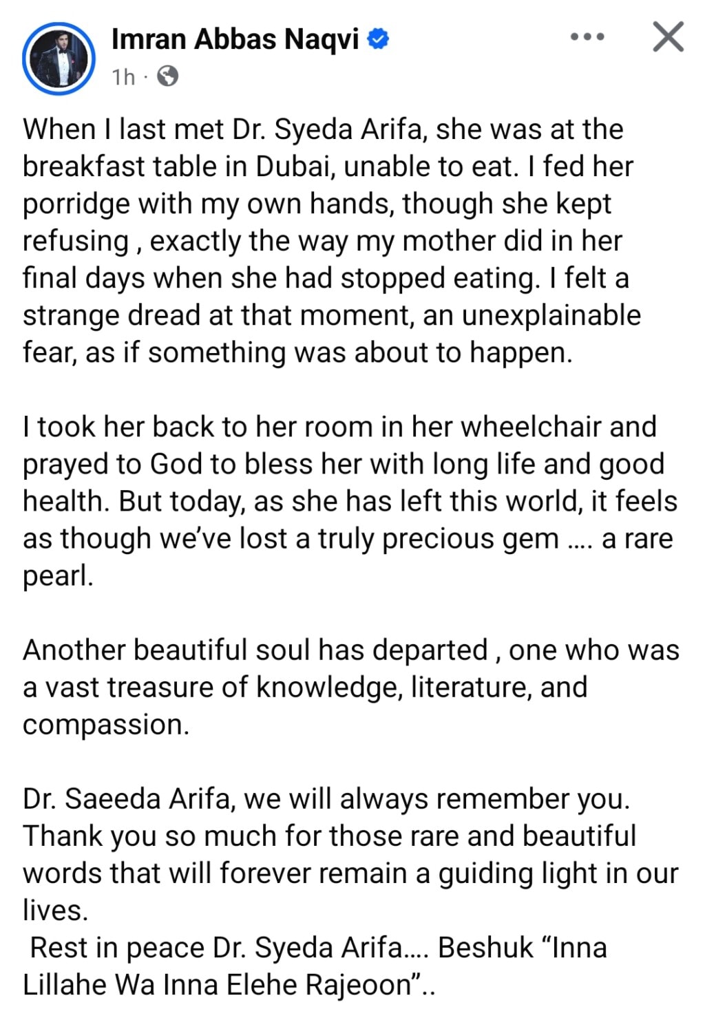 Pakistani Celebrities’ Condolences on Dr. Arfa Sayeda Zehra’s Demise