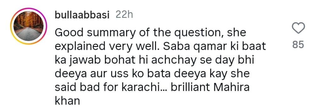 Mahira Khan Responds To Saba Qamar’s Karachi Statement