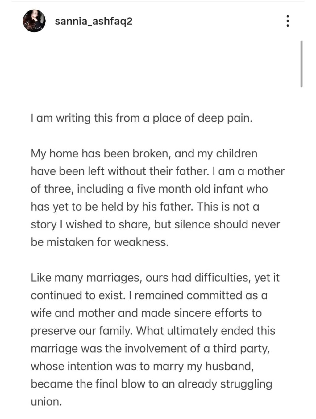 Sannia Ashfaq Emotional Update after Husband Announces Divorce