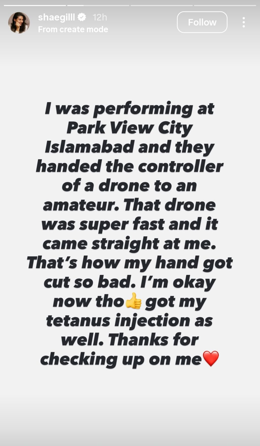 Shae Gill Got Injured While Performing in Islamabad