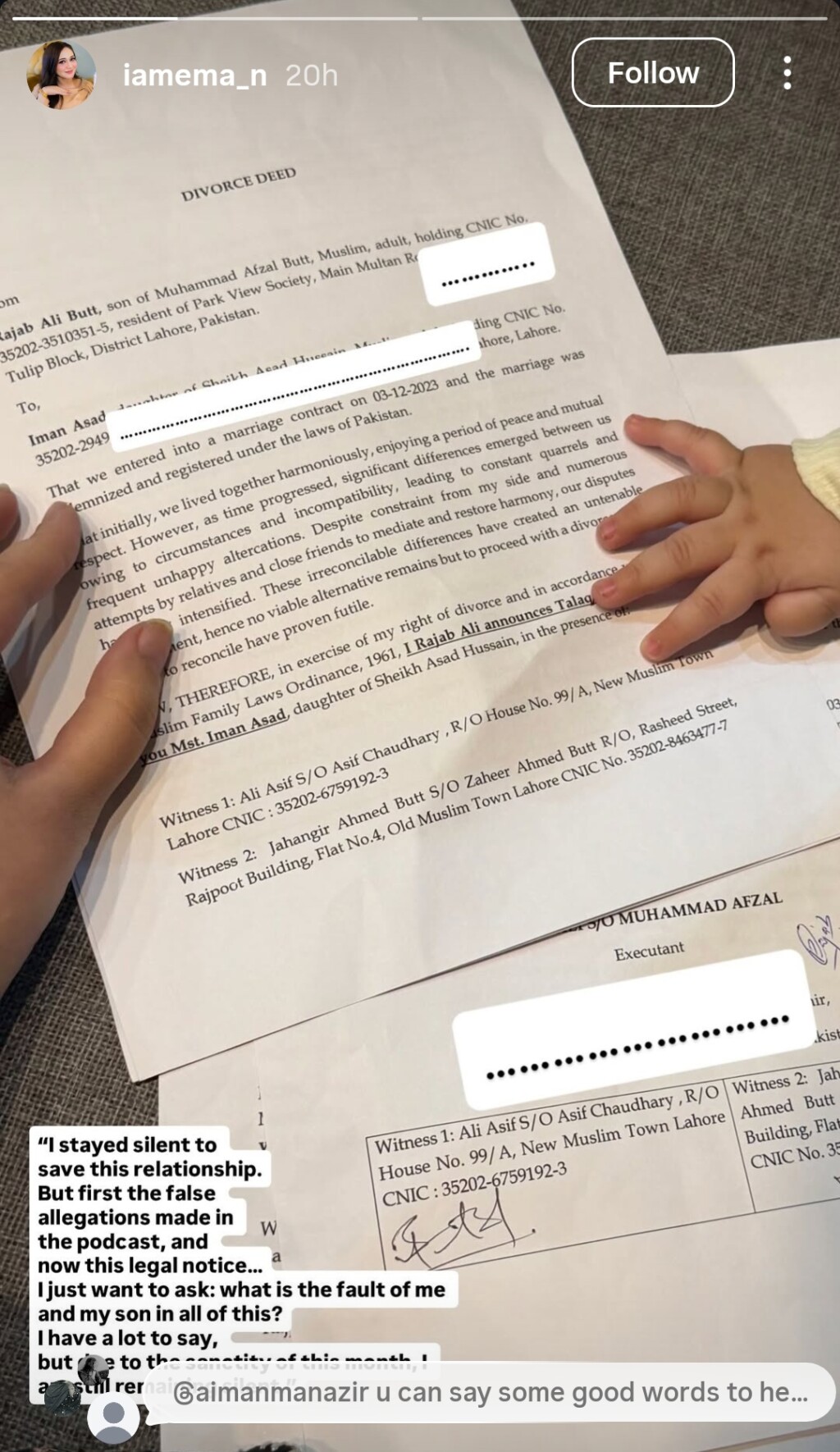 Rajab Butt Replies to Emaan Rajab’s Divorce Story