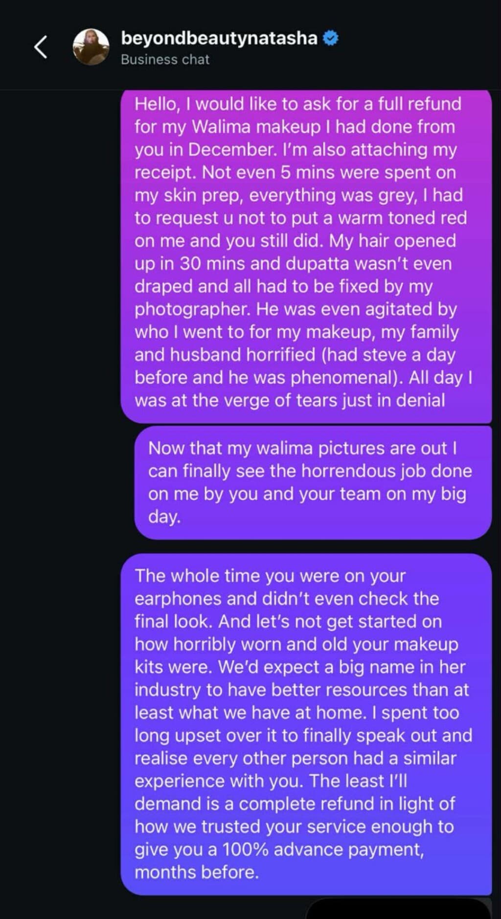 Bridal Client Exposes Natasha Lakhani of Natasha Salon