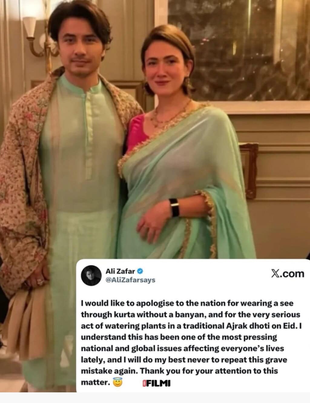 Ali Zafar Issues Apology for See Through Eid outfit