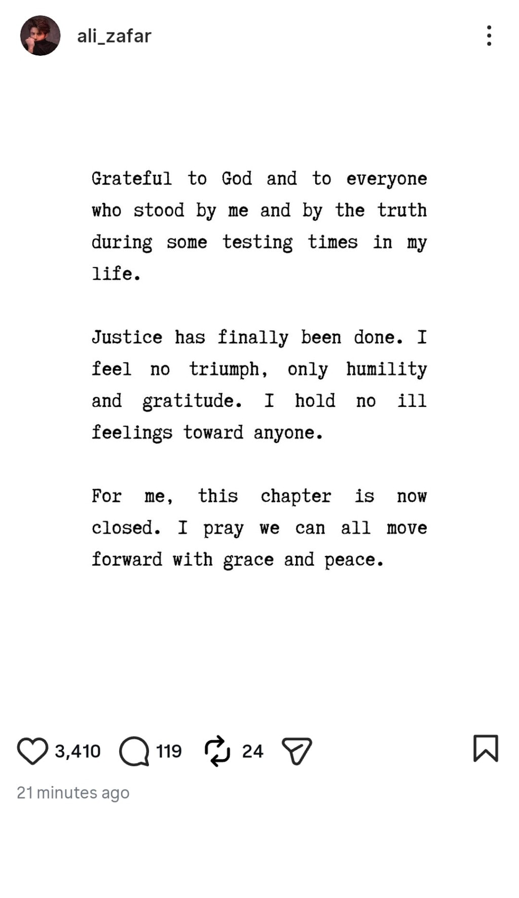 Ali Zafar’s First Statement After Winning the Case