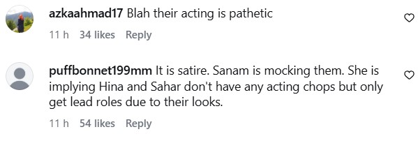 Sanam Saeed Opinion About Sahar Hashmi & Hina Afridi